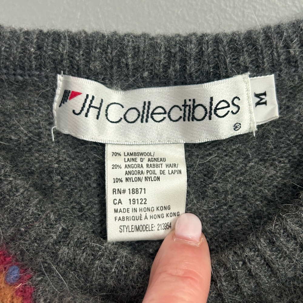JH Collectibles Vintage Women’s Gray Floral‎ Wool Blend Sweater  Sz M - Picture 5 of 5
